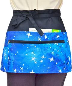 img 3 attached to 👩 Versatile 6-Pocket Server Apron: Half Waist Apron for Waitresses, Chefs & Home Cooking (Blue Starry)