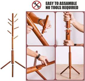 img 1 attached to 🧥 Premium Pine Wood Coat Rack - Free Standing Coat Stand with 8 Hooks for Coats, Hats, Scarves, and Bags