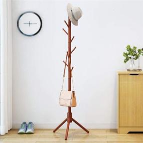 img 3 attached to 🧥 Premium Pine Wood Coat Rack - Free Standing Coat Stand with 8 Hooks for Coats, Hats, Scarves, and Bags