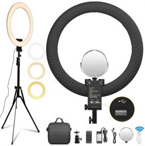 img 4 attached to FOSITAN 20 inch Ring Light [New Version], 3200-5600K Bi-Color, Dimmable LED Ring Light with Upgraded Stand, USB Charging Port, Mirror for YouTube, Blog, Portrait Makeup Video Shooting