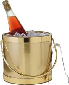 img 1 attached to Premium Handmade Brushed Gold Double Walled 3-Quart Insulated Ice Bucket - Made in USA with Ice Tongs (Metallic Deco Collection)