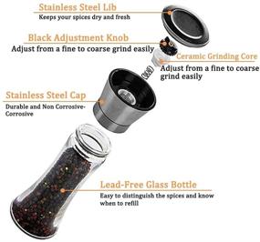 img 2 attached to Aokeleilei Salt and Pepper Grinder Set - Premium Coarseness Adjustable Peppers Mill Grinders - Refillable Salt Shakers - Tall Size: 7.5' x 2.51'