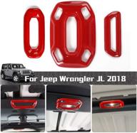 🚗 red rt-tcz 3pcs car front middle rear reading light panel cover decor trim for jeep wrangler jl jlu 2018-2020 logo