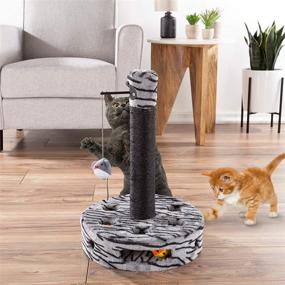 img 4 attached to 🐱 Black/Gray CAT Scratching Post with Sisal Rope Cat Scratcher, Interactive Play Area, and Hanging Toy – PETMAKER Furniture Scratching Deterrent