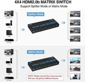 img 2 attached to аведио ссылки 4K@60Гц HDMI матричный переключатель 4x4 с EDID, 4 в 4 выходом HDMI переключатель-разветвитель: найдите идеальный аудио-видео дистрибьютор-селекторный блок с ИК-пультом для HDR, HDMI 2,0b, HDCP 2,2, 3D, 18Gbps, YUV 4:4:4.