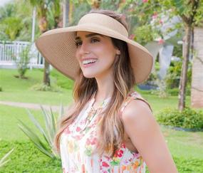 img 2 attached to 👒 Stay Stylish in the Sun with our Wide Brim Foldable Packable Roll Up Ponytail Beach Hat - Women's Straw Visor Sun Hats