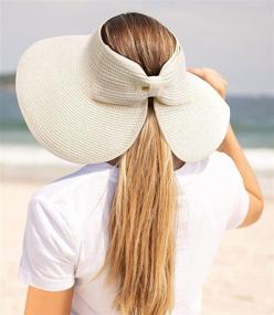 img 3 attached to 👒 Stay Stylish in the Sun with our Wide Brim Foldable Packable Roll Up Ponytail Beach Hat - Women's Straw Visor Sun Hats