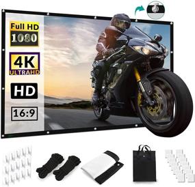 img 4 attached to 🎥 150-inch Portable Hanging Movie Screen 16:9 HD Foldable Anti-Crease Lightweight - Ideal for Camping, Travel, Room, Office, Party - Supports Front and Rear Projection