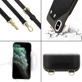 img 2 attached to 📱 LuckyCoin Wallet Case for iPhone X/XS - Black Leather Crossbody Strap with Credit Card Slot