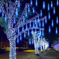 🌠 meteor shower rain lights: 8 tube 144 led cascading icicle snow fall lights (blue) – waterproof outdoor decoration for holidays, parties, garden, patio & home logo