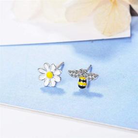 img 3 attached to 🐝 CZ Bee Daisy Flower Asymmetric Sterling Silver Tiny Small Stud Earrings for Women Teen Girls Kids Cartilage Tragus Sensitive Ear Fashion Animal Cute Mini Piercing Post Hypoallergenic Gifts Daughter - Stylish and Hypoallergenic Earrings for Fashionable Women and Girls