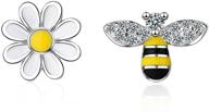 🐝 cz bee daisy flower asymmetric sterling silver tiny small stud earrings for women teen girls kids cartilage tragus sensitive ear fashion animal cute mini piercing post hypoallergenic gifts daughter - stylish and hypoallergenic earrings for fashionable women and girls logo