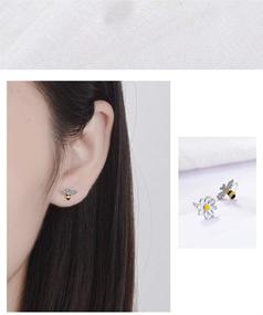 img 2 attached to 🐝 CZ Bee Daisy Flower Asymmetric Sterling Silver Tiny Small Stud Earrings for Women Teen Girls Kids Cartilage Tragus Sensitive Ear Fashion Animal Cute Mini Piercing Post Hypoallergenic Gifts Daughter - Stylish and Hypoallergenic Earrings for Fashionable Women and Girls