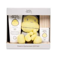 🌞 sun bum baby bum duke’s sunscreen gift set - travel sized spf 50 mineral sun protection lotion and face stick for sensitive skin with duke knit toy - fragrance free, gluten free, vegan - yellow logo