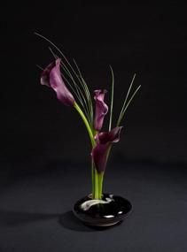 img 1 attached to 🖤 Black Wave Small Round Ikebana Flower Vase by Georgetown Pottery