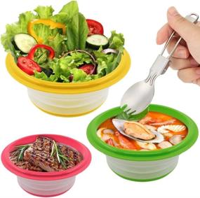 img 3 attached to Expandable Silicone Food Storage Container with Lid - Microwave Freezer 🥣 and Dishwasher Safe, Foldable Bowls for Feeding Food & Water, Portable Travel Bowl