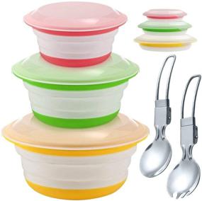 img 4 attached to Expandable Silicone Food Storage Container with Lid - Microwave Freezer 🥣 and Dishwasher Safe, Foldable Bowls for Feeding Food & Water, Portable Travel Bowl