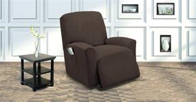 img 4 attached to 🍫 Chocolate/Brown Elegant Home One Piece Stretch Recliner Chair Cover Slipcover with Remote Pocket - Fits Most Recliner Chairs