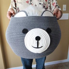 img 2 attached to 🧸 W Design Round Bear Toy Basket, Rope basket, Cute Baby Laundry Basket Organizer With Handles For Baby &amp; Pet Toys, Blankets, Towels, Laundry, Baby Shower, Handmade Gift Baskets Empty - Extra Large (19 D X 13 H)