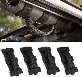 img 4 attached to 🚙 4Pcs Black Roll Bar Grab Handles Straps Compatible with Jeep Wrangler YJ TJ JK JL & Gladiator JT 1985-2020 - Improved Grip Handles