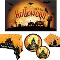 🎃 halloween party supplies for 24 guests - halloween decorations, disposable dinnerware, plates, napkins, tablecloth, backdrop - indoor outdoor halloween party decor logo