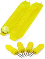 12-piece ram-pro corn holders and trays set - 8 stainless steel pins with plastic handles 🌽 and 4 trays - ideal for home cooking, bbq, and grilling - large handle pin grips in yellow logo