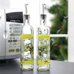 img 3 attached to 🍃 CEDAR HOME Olive Oil Bottle Set: Glass Dispenser 17oz. with Stainless Steel Pourer - Leak Proof Spout for Cooking or Salad Dressing (2 Pack, Green)