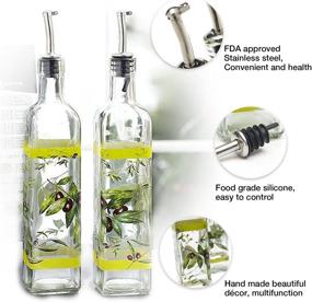 img 2 attached to 🍃 CEDAR HOME Olive Oil Bottle Set: Glass Dispenser 17oz. with Stainless Steel Pourer - Leak Proof Spout for Cooking or Salad Dressing (2 Pack, Green)