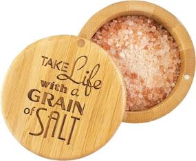 img 4 attached to Totally Bamboo Salt Box with Magnetic Swivel Lid 🧂 - 'Take Life with a Grain of Salt' Engraved Storage Box