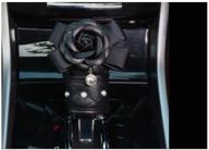 siyibb leather car gear shift knob cover with cute pearl camellia flower decor - black logo