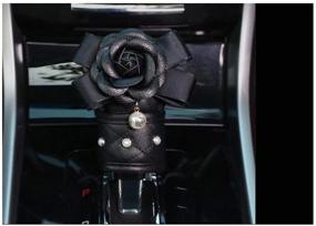 img 1 attached to Siyibb Leather Car Gear Shift Knob Cover With Cute Pearl Camellia Flower Decor - Black