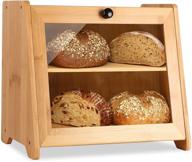 🍞 bettermaison large bamboo bread box: 2 layer wooden bread holder with adjustable shelf & clear window - farmhouse style kitchen countertop storage solution (self-assembly) логотип