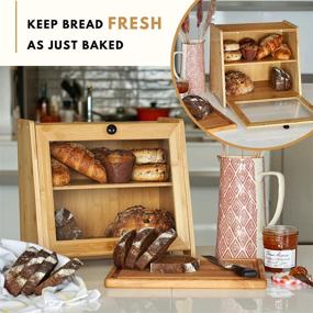 img 3 attached to 🍞 BetterMaison Large Bamboo Bread Box: 2 Layer Wooden Bread Holder with Adjustable Shelf & Clear Window - Farmhouse Style Kitchen Countertop Storage Solution (Self-Assembly)