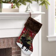 🎅 gmoegeft farmhouse christmas stocking, red and black buffalo plaid with moose embroidery - perfect xmas party decorations for fireplace logo