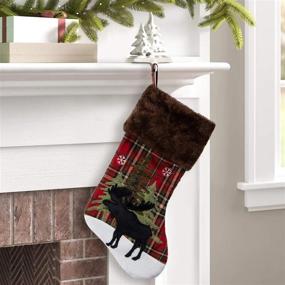 img 4 attached to 🎅 GMOEGEFT Farmhouse Christmas Stocking, Red and Black Buffalo Plaid with Moose Embroidery - Perfect Xmas Party Decorations for Fireplace