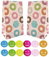 🍩 colorful craft paper donut bags with smiley stickers - 12 pack party favor bags for birthdays, tea parties & celebrations in pink logo