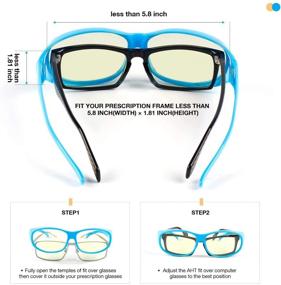 img 2 attached to 👓 AHT Fit Over Computer Glasses - Blue Light Blocking Glasses (Blue) for Women and Men, Wear Over Prescription Glasses/Reading Glasses, Reduce Eye Strain/Headache (Improve Sleep)