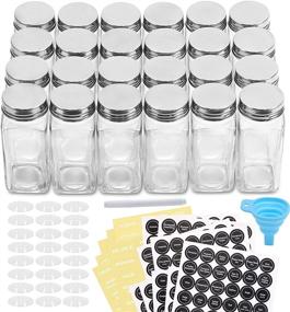 img 4 attached to 🌶️ AOZITA 4oz Glass Spice Jars/Bottles - Set of 24 Empty Square Spice Containers with Labels - Shaker Lids, Airtight Metal Caps, and Silicone Collapsible Funnel Included