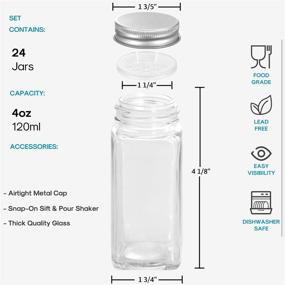 img 3 attached to 🌶️ AOZITA 4oz Glass Spice Jars/Bottles - Set of 24 Empty Square Spice Containers with Labels - Shaker Lids, Airtight Metal Caps, and Silicone Collapsible Funnel Included