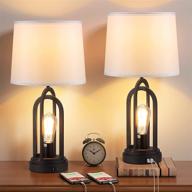 🌾 farmhouse bedside lamps set of 2 - table lamp with 3-way brightness, dual usb charging ports for bedroom - kakanuo retro nightstand lamp with nightlight for living room (includes 4 bulbs) логотип