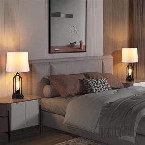img 1 attached to 🌾 Farmhouse Bedside Lamps Set of 2 - Table Lamp with 3-Way Brightness, Dual USB Charging Ports for Bedroom - Kakanuo Retro Nightstand Lamp with Nightlight for Living Room (Includes 4 Bulbs)