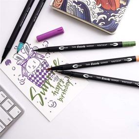 img 1 attached to 🖌️ Writech Dual Tip Brush Pens Markers: 10 Assorted Vintage Colors for Artists, Beginners, and Creatives for Coloring, Drawing, Calligraphy, Journaling, Sketching, and Doodling