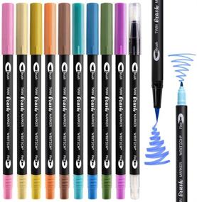 img 4 attached to 🖌️ Writech Dual Tip Brush Pens Markers: 10 Assorted Vintage Colors for Artists, Beginners, and Creatives for Coloring, Drawing, Calligraphy, Journaling, Sketching, and Doodling