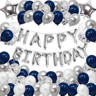 🎈 optimized navy blue and silver birthday party balloons banner set for men, boys, girls, women, and kids - includes confetti latex balloons for 1st, 13th, 16th, 18th, 21st, 30th, 40th, 50th celebrations логотип