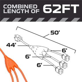 img 2 attached to 🔌 50 Foot Orange Power Cord Splitter - 1 to 3 Outlet Extension Cable - 12/3 Outdoor Plug Splitter, 15 AMP