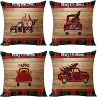 🎅 womhope pack of 4 merry christmas santa tree series throw pillow covers square decorative cushion case pillowcase for sofa, bed, couch - 18 x 18 inches (red truck) логотип