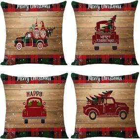 img 4 attached to 🎅 WOMHOPE Pack of 4 Merry Christmas Santa Tree Series Throw Pillow Covers Square Decorative Cushion Case Pillowcase for Sofa, Bed, Couch - 18 x 18 Inches (Red Truck)