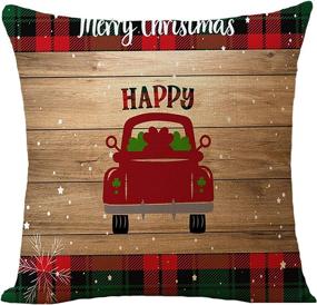 img 3 attached to 🎅 WOMHOPE Pack of 4 Merry Christmas Santa Tree Series Throw Pillow Covers Square Decorative Cushion Case Pillowcase for Sofa, Bed, Couch - 18 x 18 Inches (Red Truck)