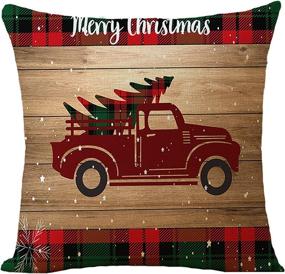 img 2 attached to 🎅 WOMHOPE Pack of 4 Merry Christmas Santa Tree Series Throw Pillow Covers Square Decorative Cushion Case Pillowcase for Sofa, Bed, Couch - 18 x 18 Inches (Red Truck)