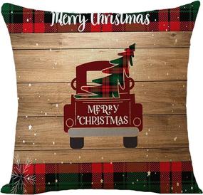 img 1 attached to 🎅 WOMHOPE Pack of 4 Merry Christmas Santa Tree Series Throw Pillow Covers Square Decorative Cushion Case Pillowcase for Sofa, Bed, Couch - 18 x 18 Inches (Red Truck)